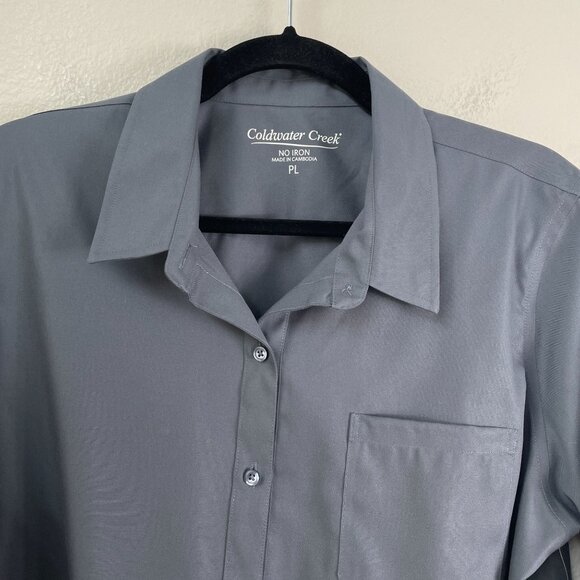 NEW Coldwater Creek Womens Petite Large Anytime No Iron Tunic Top Gray Shirt - Picture 7 of 8